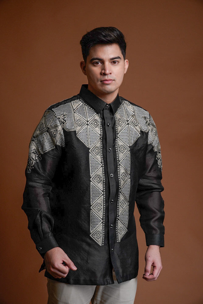 Men's Cocoon Long Sleeve Barong in Black – Kultura Filipino | Support Local
