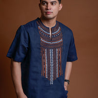 Men's Polyester Round Neck Top in Blue