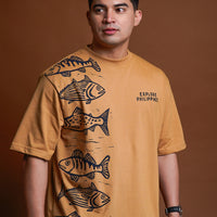 Men's Boxy Tee Side Fishes in Khaki