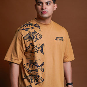 Men's Boxy Tee Side Fishes in Khaki
