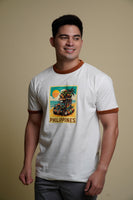 Men's Ringer Tee Coconut Jeepney Beach in Rust
