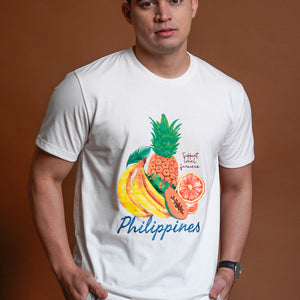 Men's Graphic Tee Fruits Embroidered in White