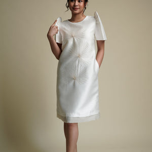 Women's Filipiñiana Dress with Anahaw Embroidery in White