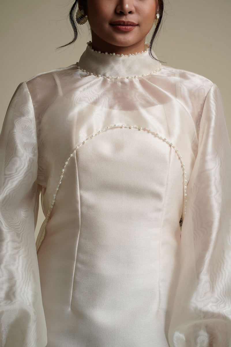 Women's Long Sleeve Cover Up with Pearls in White – Kultura Filipino ...