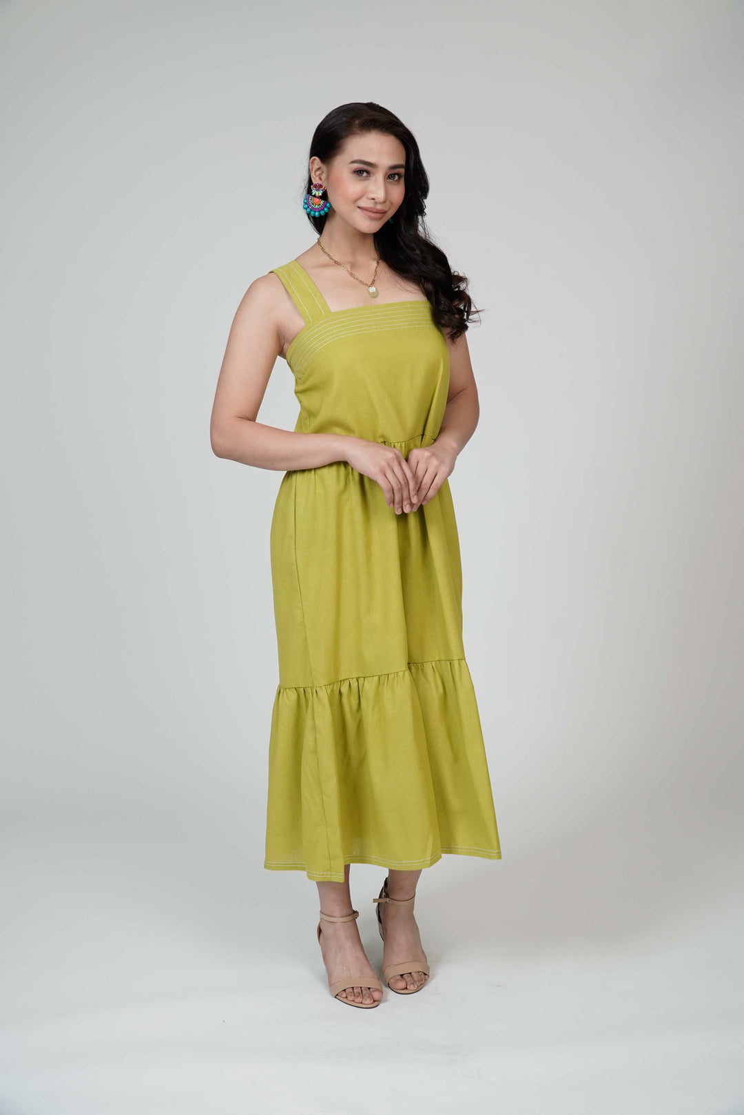 slim fit dress slacks Women's Linen Maxi Dress with Thick Straps Tiered in Lime Green – Kultura  Filipino