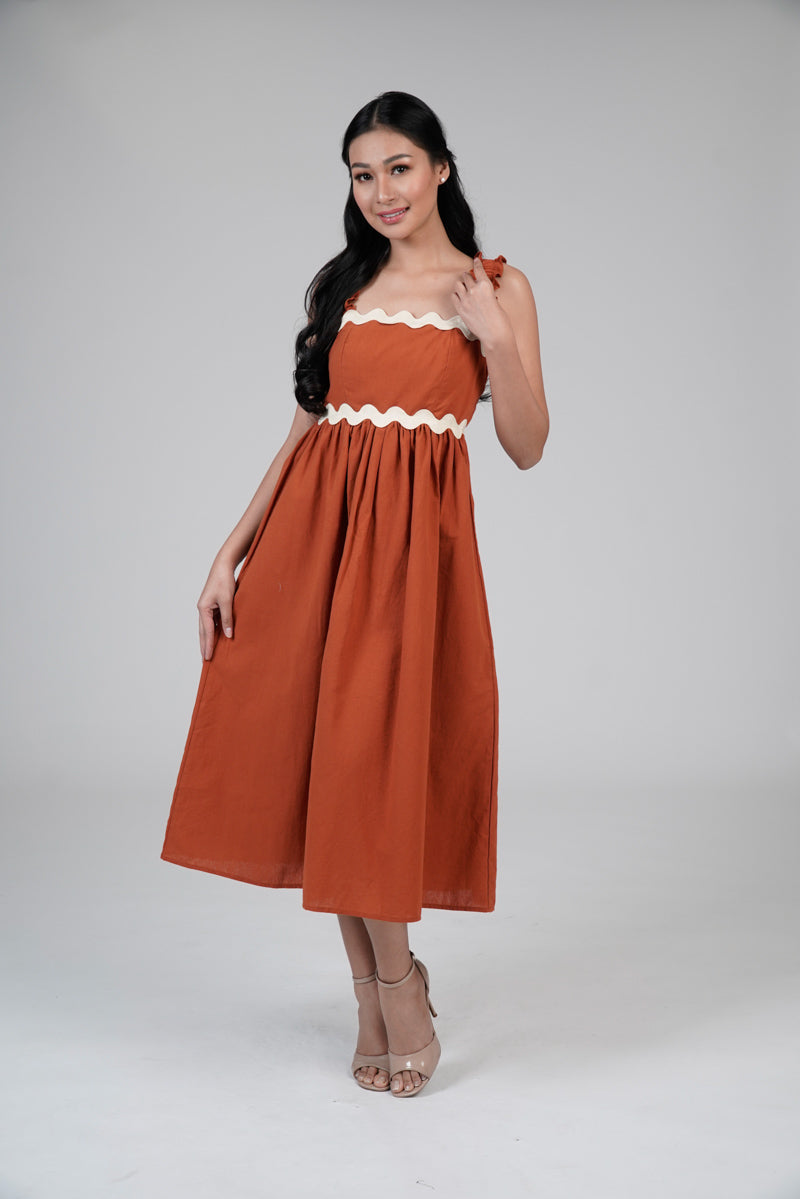 midi dress philippines Women's Midi Sleeveless Dress with Ricrac Design in Rust – Kultura Filipino