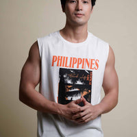 Men's Philippines Sunset Graphic Muscle Tee in Off White