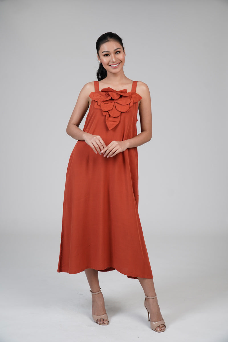 Women's Maxi Dress with Big Flower on Top in Rust – Kultura Filipino