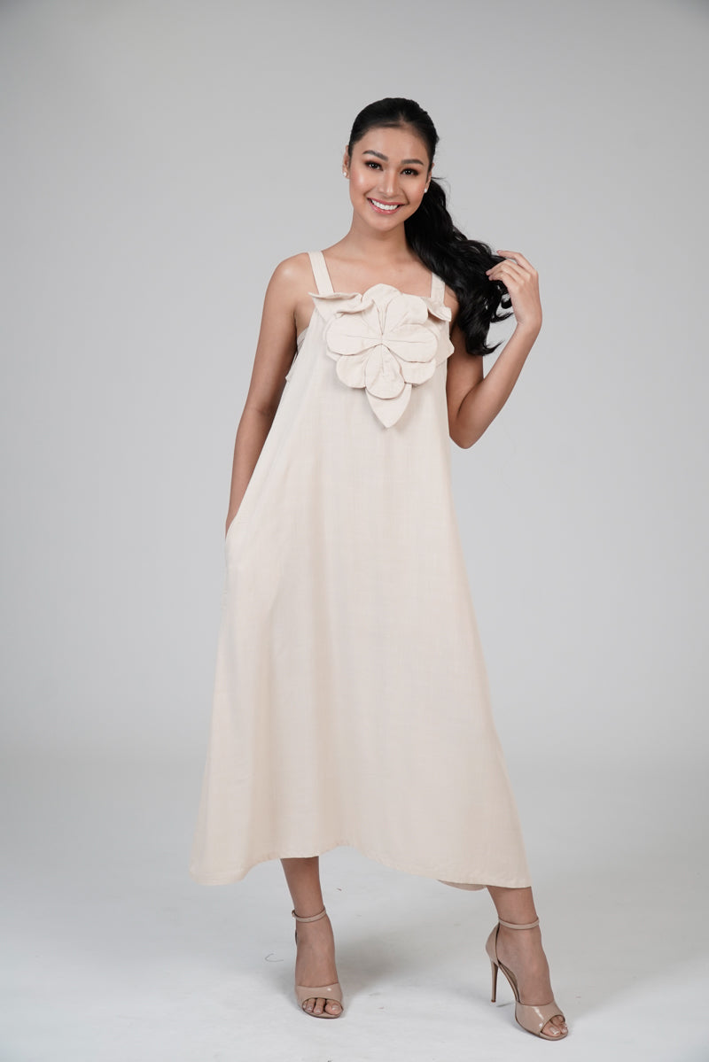 Women's Maxi Dress with Big Flower on Top in Beige – Kultura Filipino
