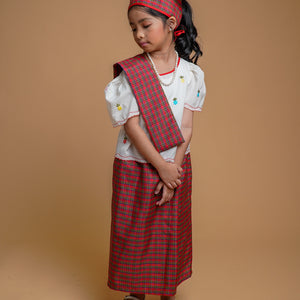 Girl's Top and Plaid Skirt Set with Alampay and Bandana