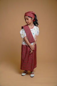 Girl's Top and Plaid Skirt Set with Alampay and Bandana