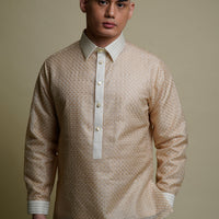 Men's Callado Long Sleeves Barong with Machine Embroidery in Beige