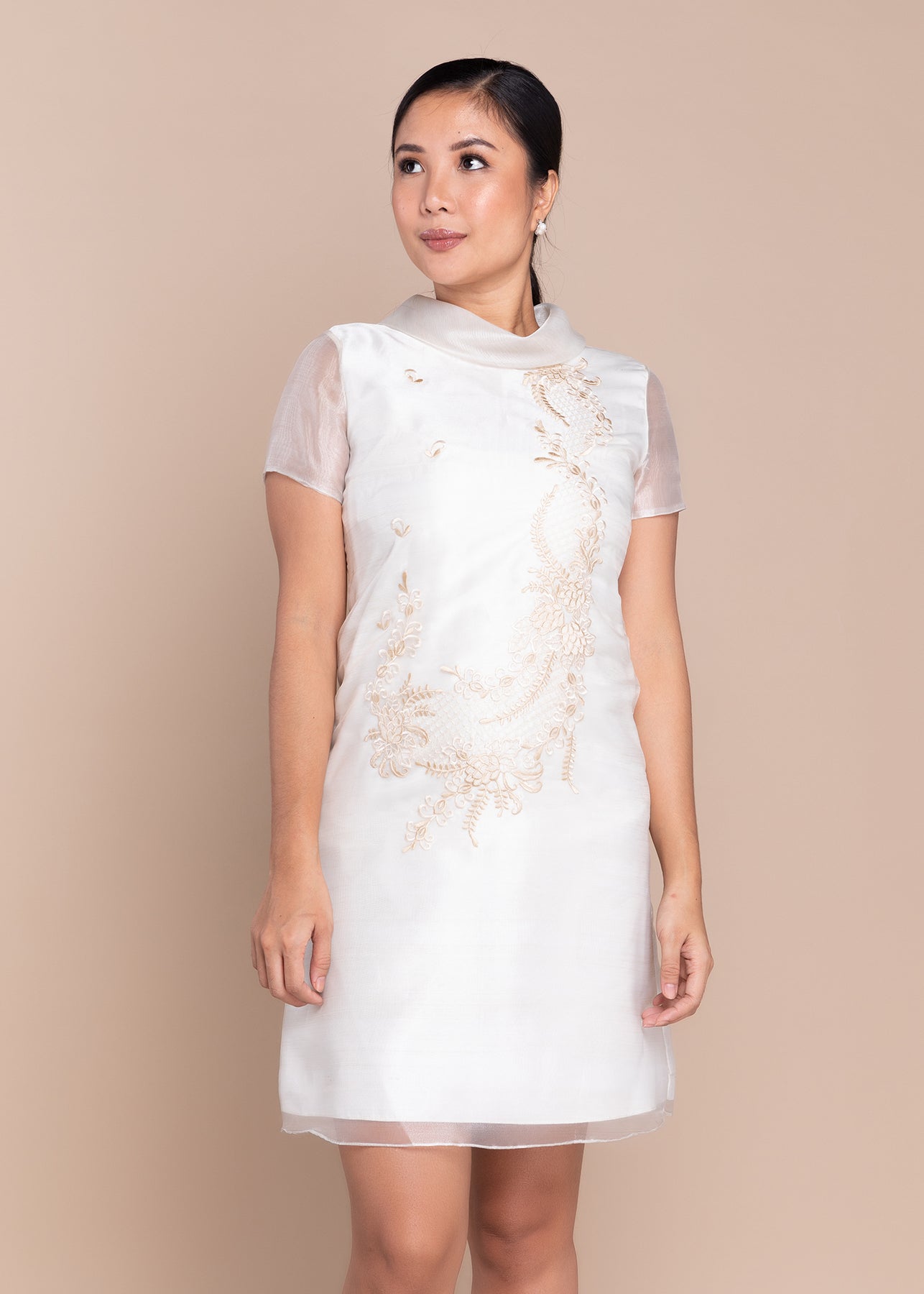 Women's Short Sleeves Turtle Neck Barong Dress L / Organza / Dress Women's Short Sleeves Turtle Neck Barong Dress L / Organza / Dress
