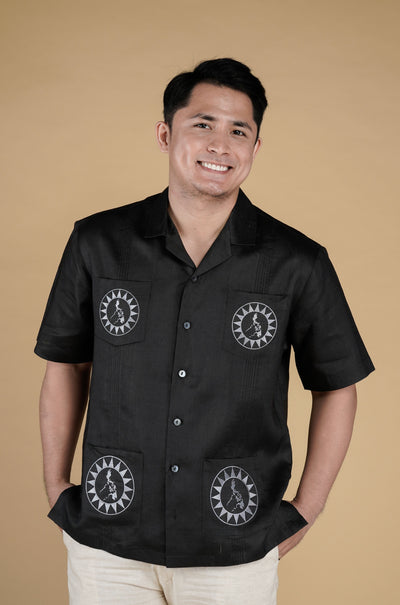 Men's Black Rami Shirt With Map Embroidery - Kultura Filipino | Support Local