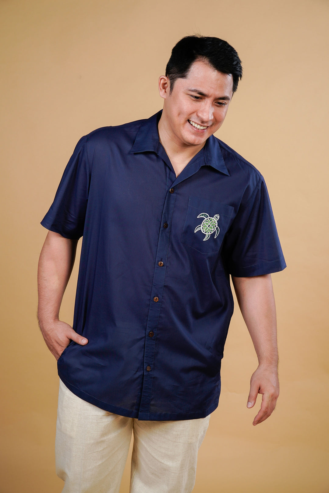 Men's Pawikan Embroidered Cotton Collared Shirt  Kultura Filipino |  Support Local