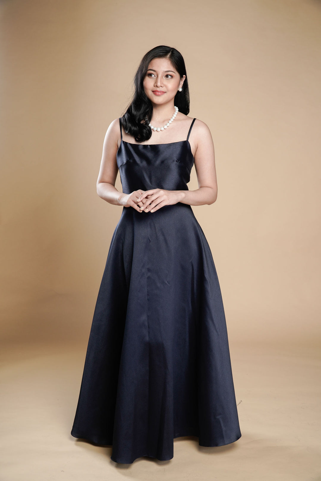 Women's Shantung Spaghetti Strap Long Gown