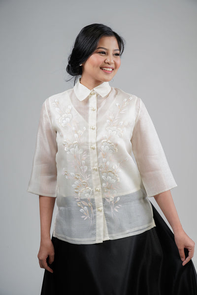 Raffaella Women's Cocoon Barong with Floral Embroidery - Kultura Filipino