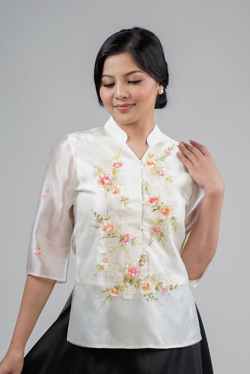 Women's Handpainted Chinese Collar Organza Blouse – Kultura Filipino ...