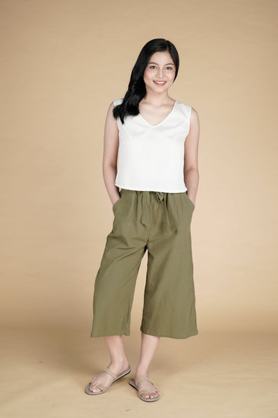 Tropiko Linen Cropped Pants in Olive - Kultura Filipino | Support Local