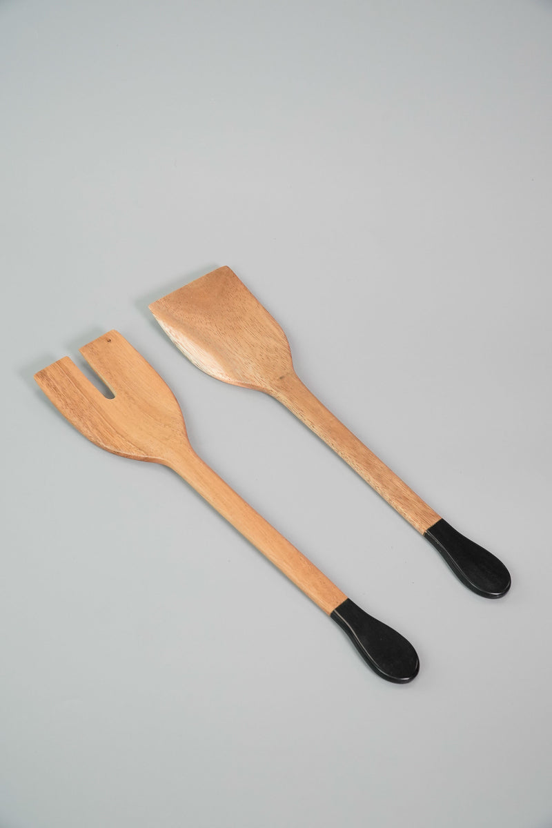 Wooden Spoon and Fork Salad Tosser Set with Carahorn Handle Kultura