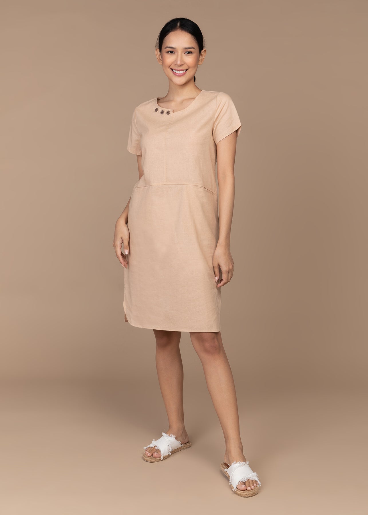 linen dress philippines Midi linen dress BOHOL in Green