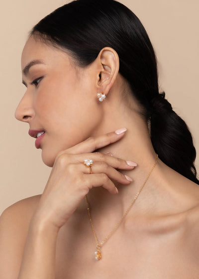 3 in 1 Set of 3 Stone Pearl in Yellow Gold - Kultura Filipino | Support Local